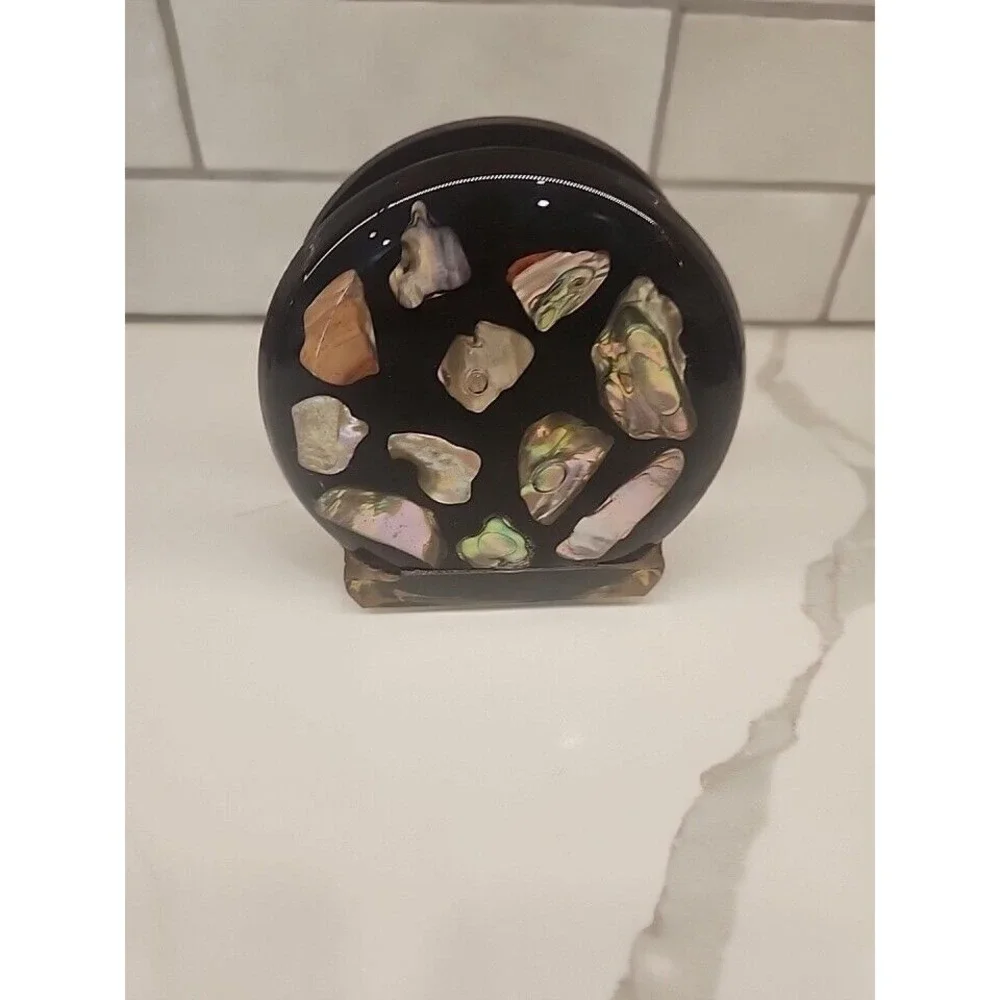 Black Lucite Abalone Shell Napkin Letter‎ Or Napkin Holder Unique Designs Lucite